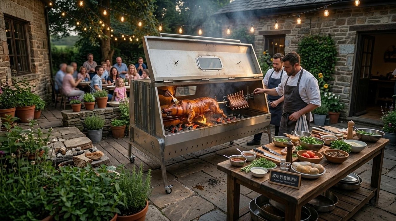 Double Lid Stainless Steel Spartan Spit Roaster with Two Motors manufacture