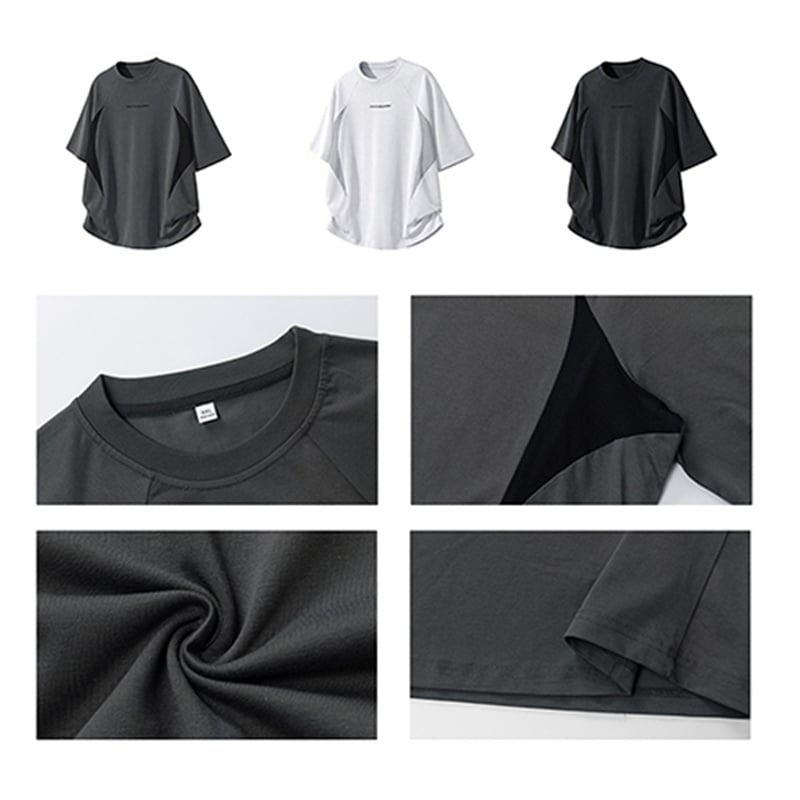 Streetwear Men's Casual T-Shirt - Breathable Cotton Blend with Mesh Panel Detail