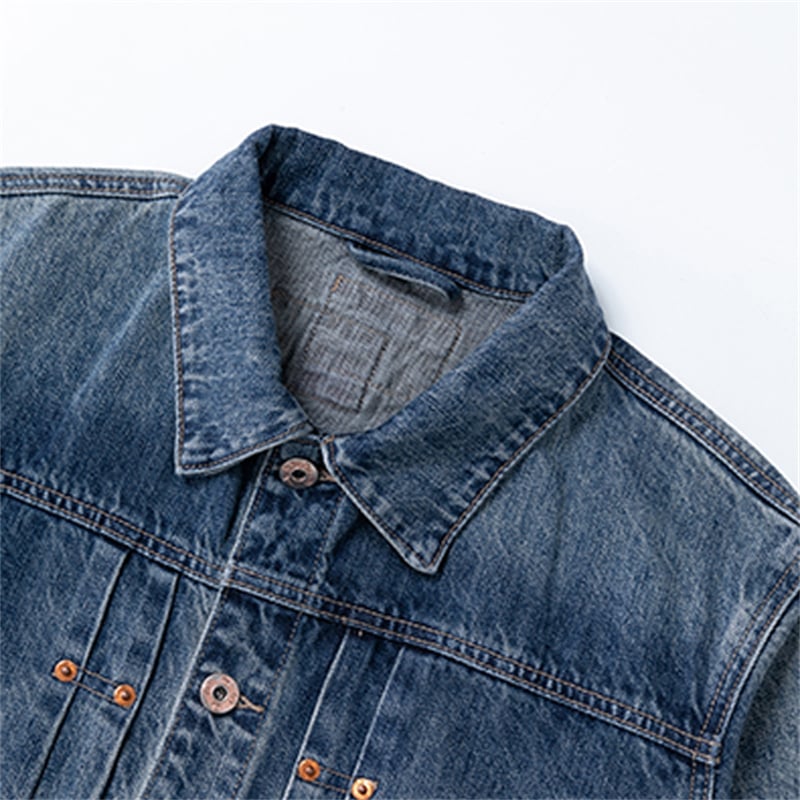 Heavyweight Distressed Denim Jacket Men Retro Workwear Patch Pocket Casual Outerwear