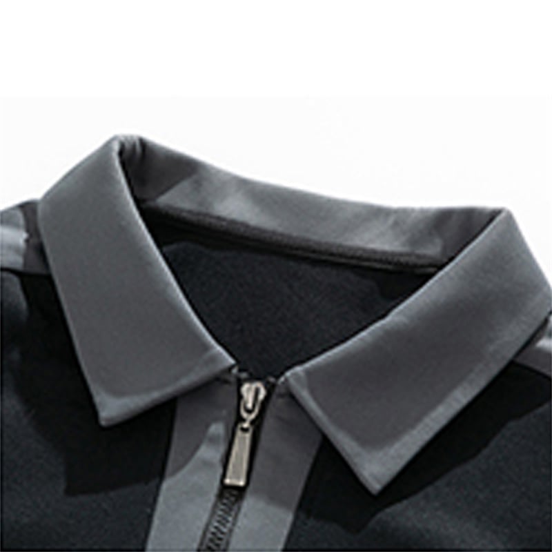 Color Block Half Zip Polo Sweatshirt Men Retro Contrast Collar Long Sleeve Pullover Casual Streetwear Top Wholesale Custom Logo
