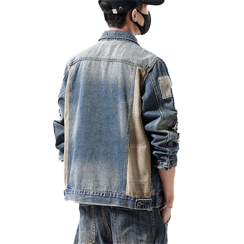 Men's Vintage Distressed Denim Jacket | American Streetwear Custom Style