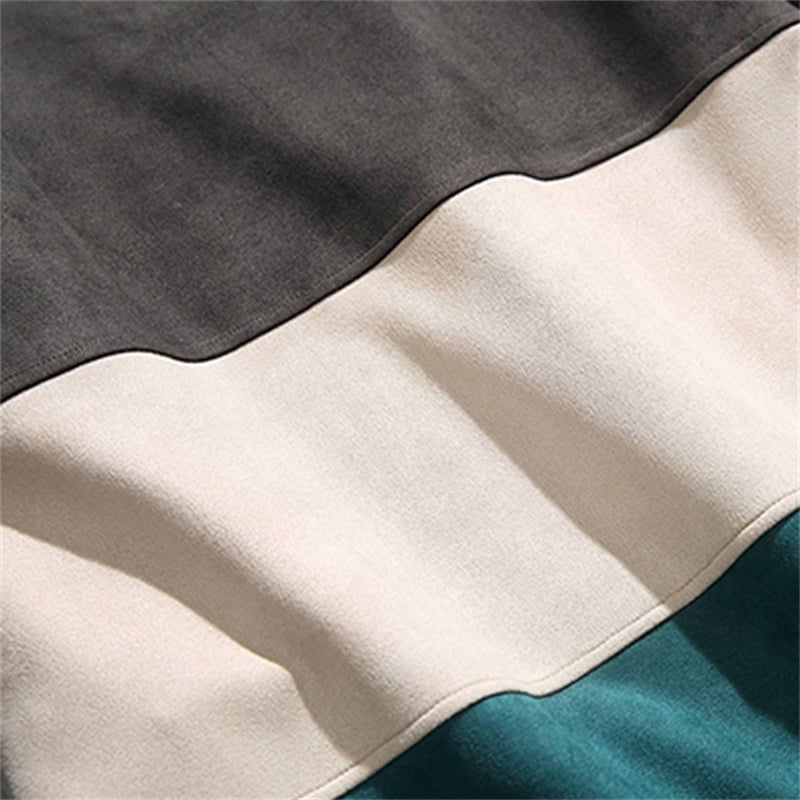 Color Block Striped Sleeve Vintage Crewneck Sweatshirt Retro Letter Print Suede Texture Streetwear Pullover Wholesale Custom Logo
