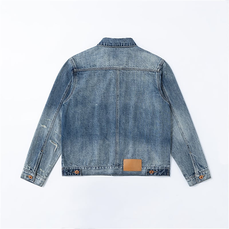 Classic Workwear Denim Trucker Jacket Men Vintage Washed Double Chest Pocket