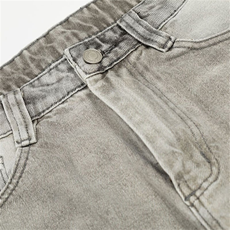 Wholesale Grey Washed Distressed Baggy Jeans Men Vintage Ripped Wide Leg Streetwear Paint Splatter Denim Pants