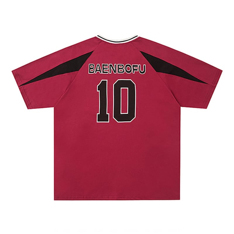 Customizable American Retro Oversized Jersey Tee for Men - Black Red Sportswear