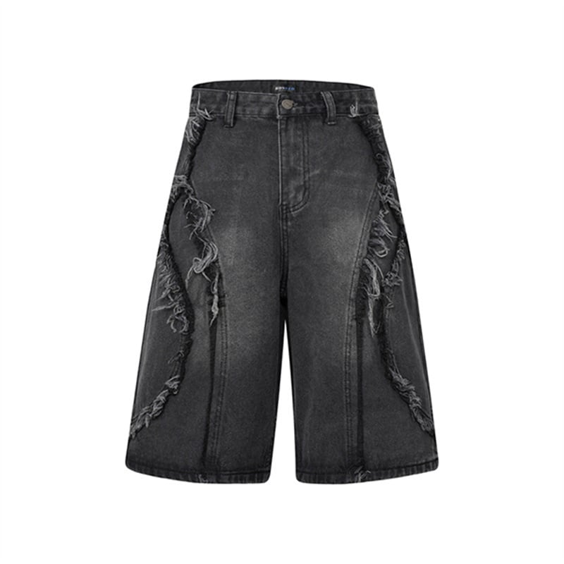 Wholesale Distressed Frayed Denim Shorts Men Vintage Light Wash Baggy Jorts Streetwear Loose Wide Leg Knee Length Jeans Shorts