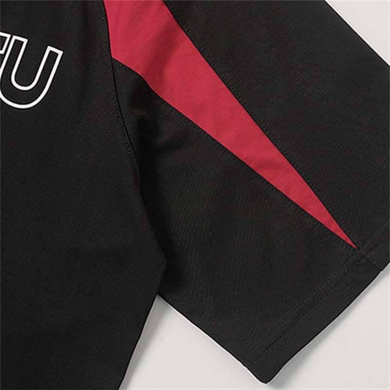 Customizable American Retro Oversized Jersey Tee for Men - Black Red Sportswear