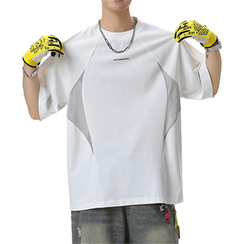 Streetwear Men's Casual T-Shirt - Breathable Cotton Blend with Mesh Panel Detail