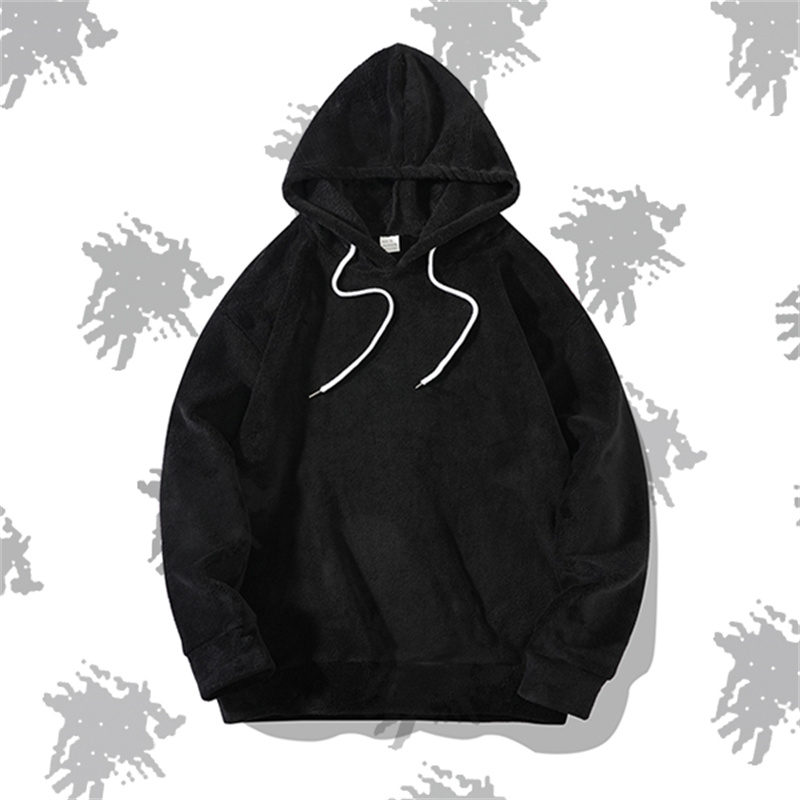 Solid Black Fleece 2 Piece Outfit Oversized Hoodie Drawstring Shorts Terry Towel Fabric Sweatsuit Wholesale Custom Logo
