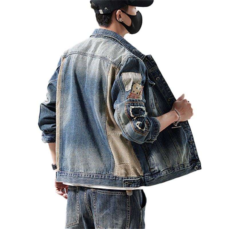 Men's Vintage Distressed Denim Jacket | American Streetwear Custom Style
