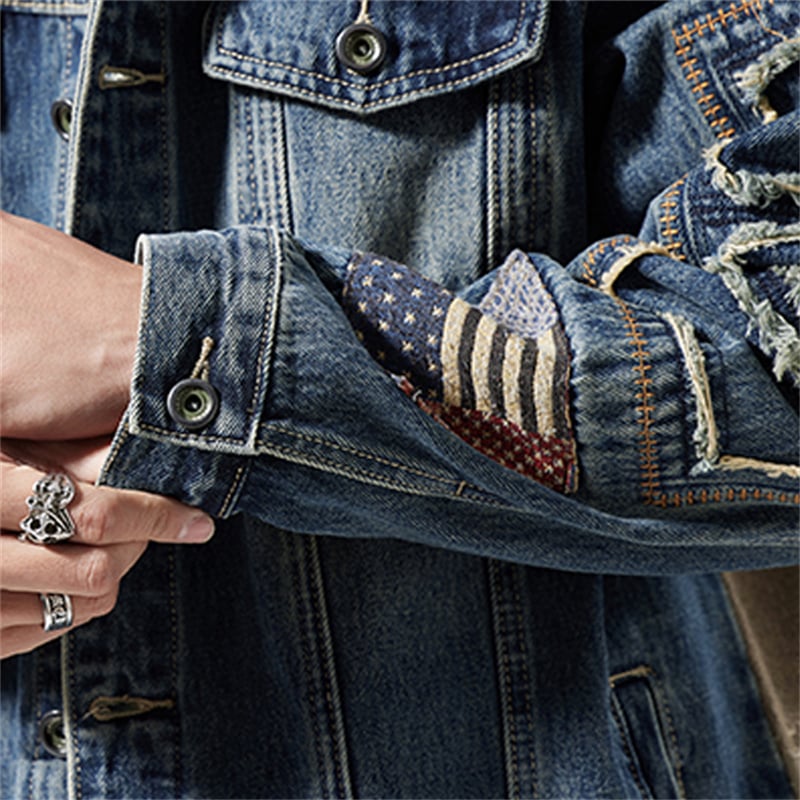 Men's Vintage Distressed Denim Jacket | American Streetwear Custom Style