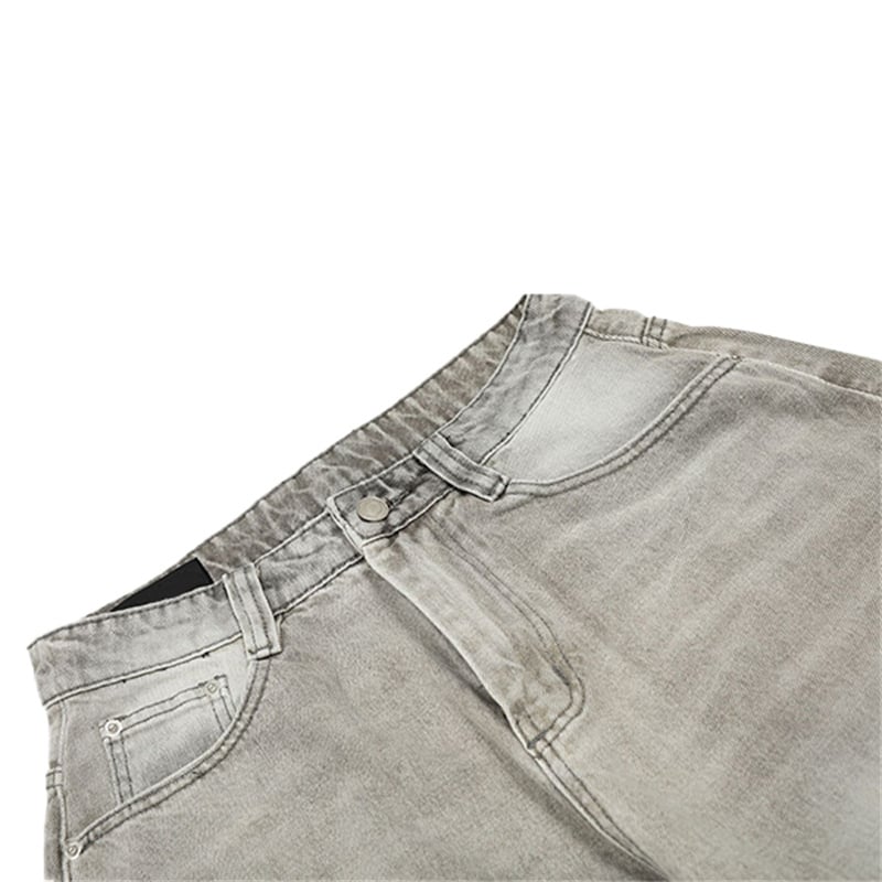 Wholesale Grey Washed Distressed Baggy Jeans Men Vintage Ripped Wide Leg Streetwear Paint Splatter Denim Pants