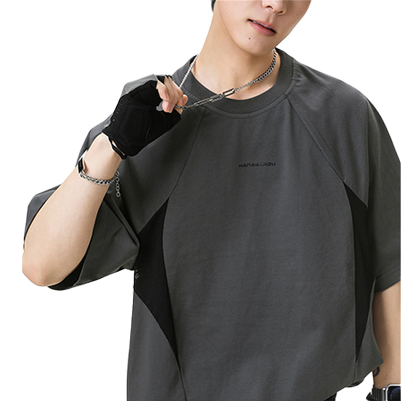 Streetwear Men's Casual T-Shirt - Breathable Cotton Blend with Mesh Panel Detail