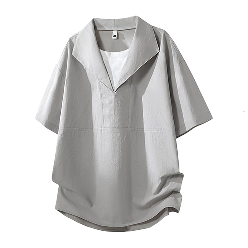 OEM ODM Oversized Lapel V Neck Short Sleeve Shirt Men Army Green Loose Casual Cargo Texture Streetwear Pullover Shirt Wholesale