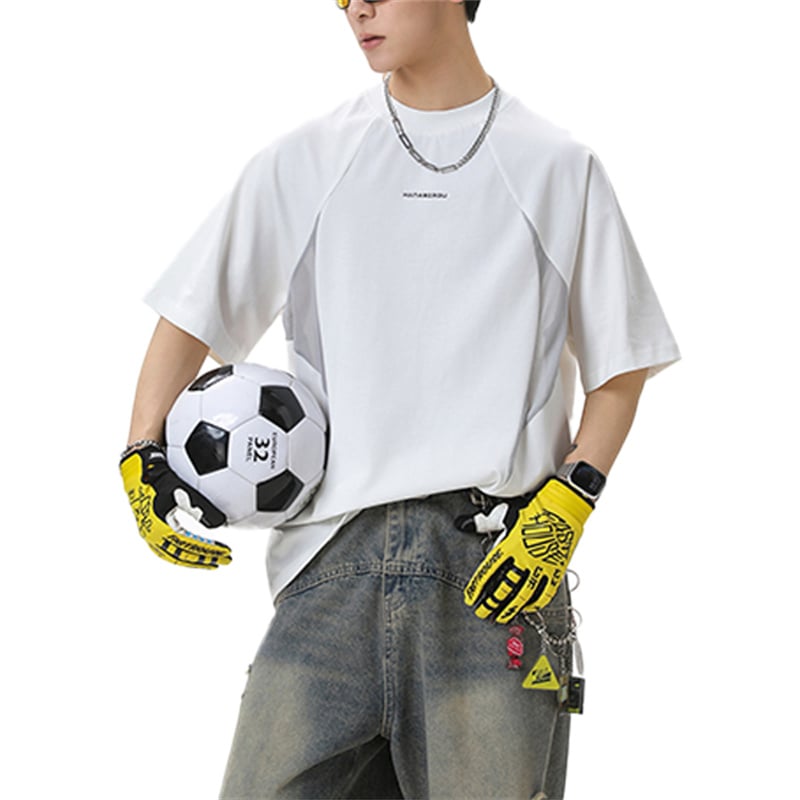 Streetwear Men's Casual T-Shirt - Breathable Cotton Blend with Mesh Panel Detail