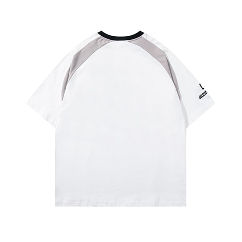 Men Women American Streetwear Color Block Patchwork Short Sleeve T-Shirt, Loose Casual Summer Couple Tops
