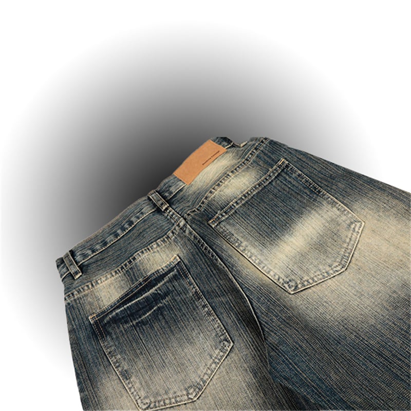 Vintage Washed Baggy Jeans Men High Waist Wide Leg Y2K Streetwear Trousers Retro Distressed Denim Pants