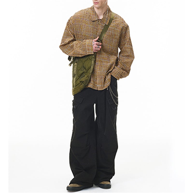 26 Spring New Melange Plaid Shirt, Men's American Style Cropped Seersucker Long Sleeve Cardigan