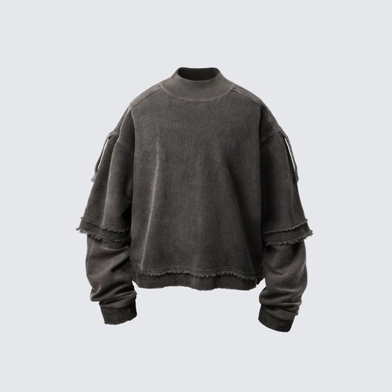 American Streetwear Vintage Fake Two-Piece Long Sleeve Tee - Tie-Dye, Distressed, Garment-Washed & Acid-Wash Finish