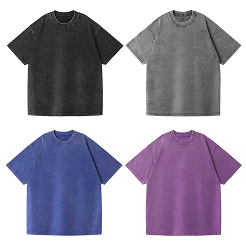 230GSM Heavyweight 100% Cotton Sand Washed Vintage Distressed American Oversized Dropped Shoulder Short Sleeve Promotional Tee