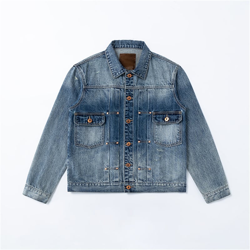 Classic Workwear Denim Trucker Jacket Men Vintage Washed Double Chest Pocket