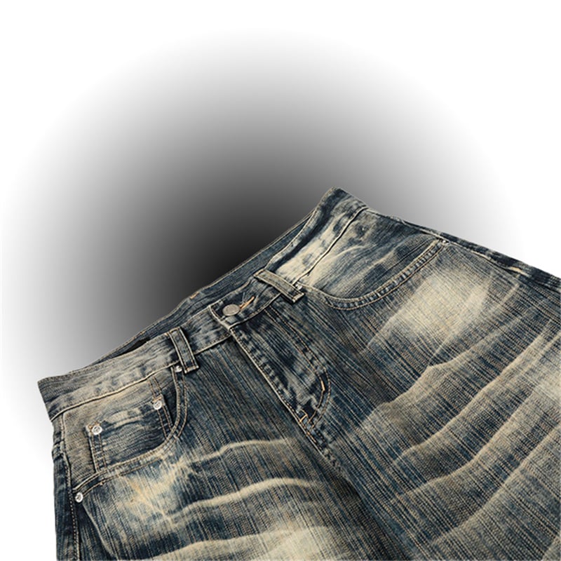 Vintage Washed Baggy Jeans Men High Waist Wide Leg Y2K Streetwear Trousers Retro Distressed Denim Pants