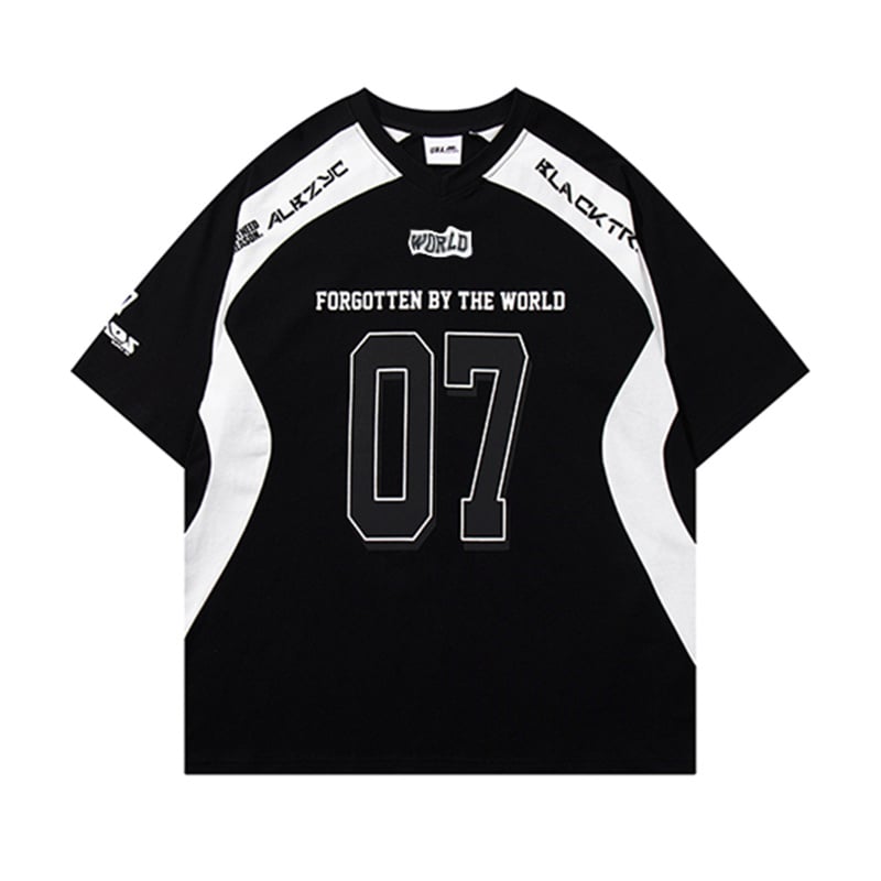 Men Women American Streetwear Color Block Patchwork Short Sleeve T-Shirt, Loose Casual Summer Couple Tops