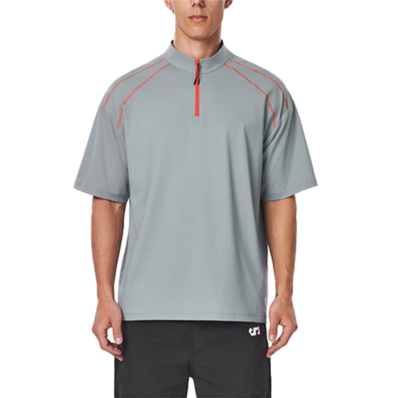 Men's Quick-Dry Half-Zip Performance T-Shirt, Breathable Stretch Golf Polo, Wholesale Outdoor Sportswear Short Sleeve Top