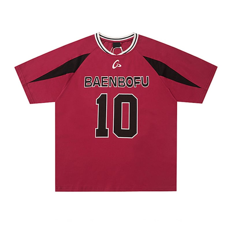 Customizable American Retro Oversized Jersey Tee for Men - Black Red Sportswear