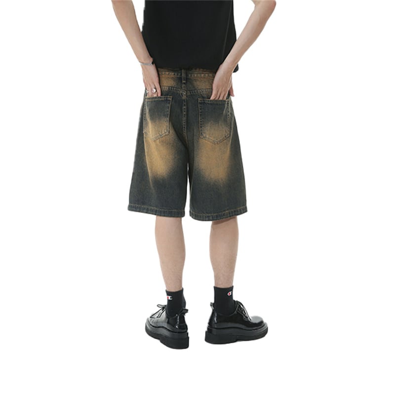 Men's American Vibe Style Distressed Denim Shorts, Loose Fit Knee-Length Five-Pocket Casual Shorts