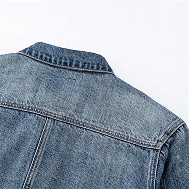 Classic Workwear Denim Trucker Jacket Men Vintage Washed Double Chest Pocket