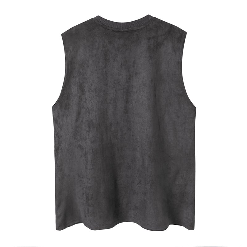 Men's Oversized Faux Suede Tank Top, Streetwear Graffiti Print Sleeveless T-Shirt, Wholesale Casual Washed Vest for Men