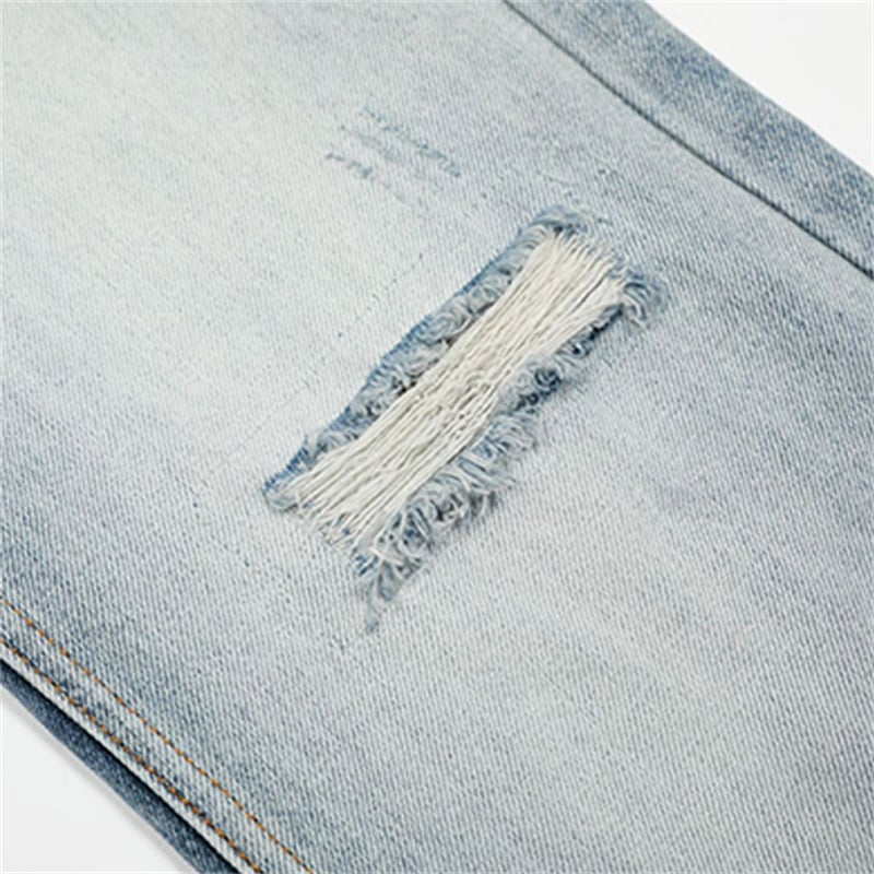 Wholesale Light Wash Distressed Baggy Jeans Men Vintage Ripped Wide Leg Streetwear Loose Fit Denim Pants