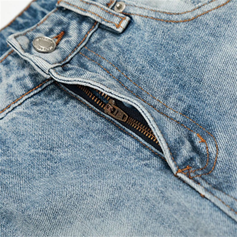 Wholesale Light Wash Distressed Baggy Jeans Men Vintage Ripped Wide Leg Streetwear Loose Fit Denim Pants