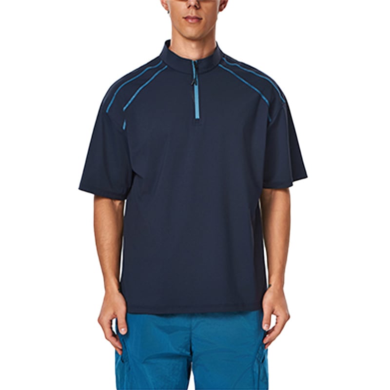 Men's Quick-Dry Half-Zip Performance T-Shirt, Breathable Stretch Golf Polo, Wholesale Outdoor Sportswear Short Sleeve Top
