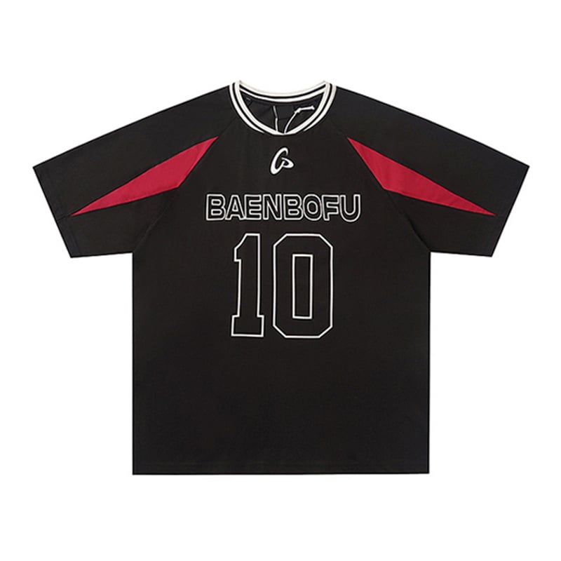 Customizable American Retro Oversized Jersey Tee for Men - Black Red Sportswear