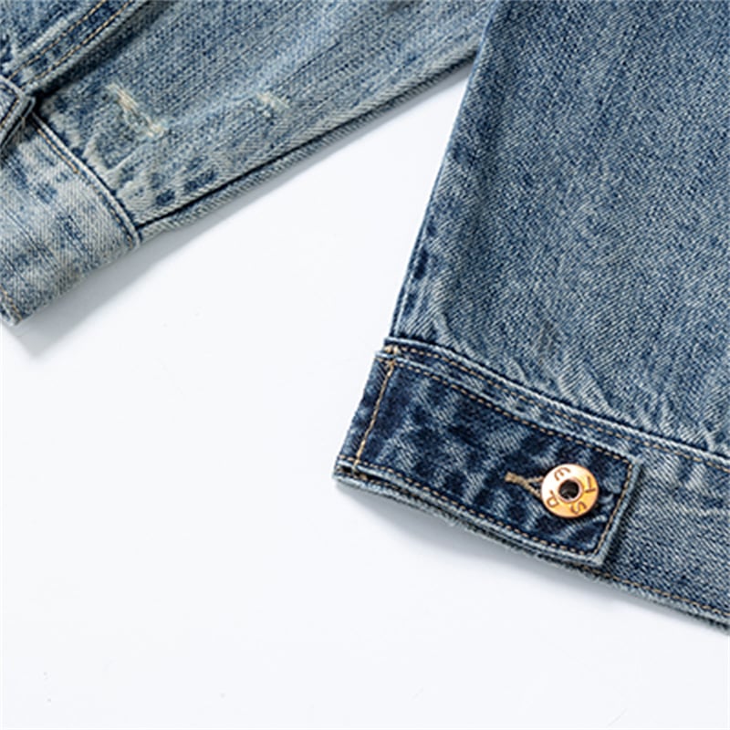Classic Workwear Denim Trucker Jacket Men Vintage Washed Double Chest Pocket