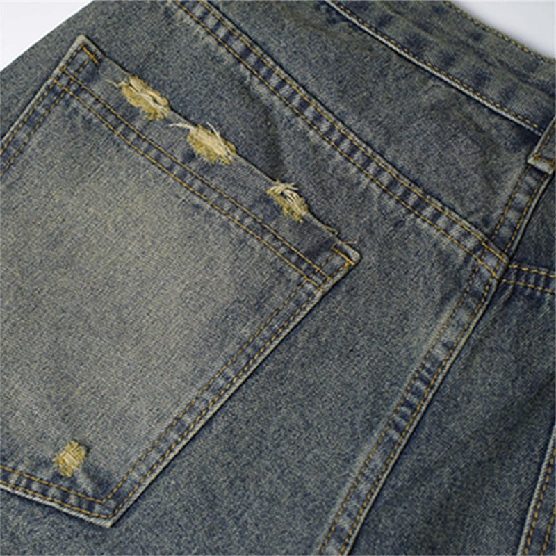 Wholesale Distressed Frayed Denim Shorts Men Vintage Light Wash Baggy Jorts Streetwear Loose Wide Leg Knee Length Jeans Shorts