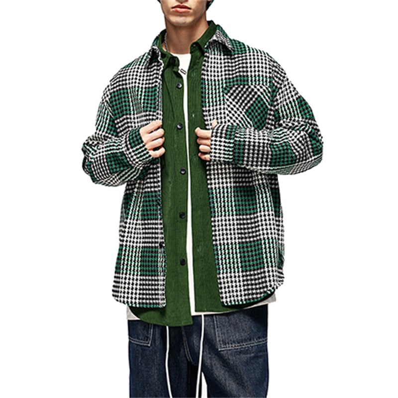 2026 Spring Autumn Heavyweight Color Plaid Overshirt, Streetwear Loose Casual Long Sleeve Shirt Jacket