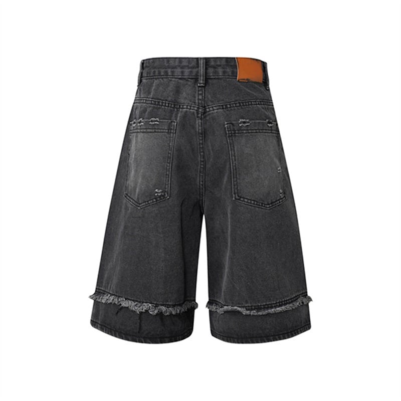 Wholesale Distressed Frayed Denim Shorts Men Vintage Light Wash Baggy Jorts Streetwear Loose Wide Leg Knee Length Jeans Shorts