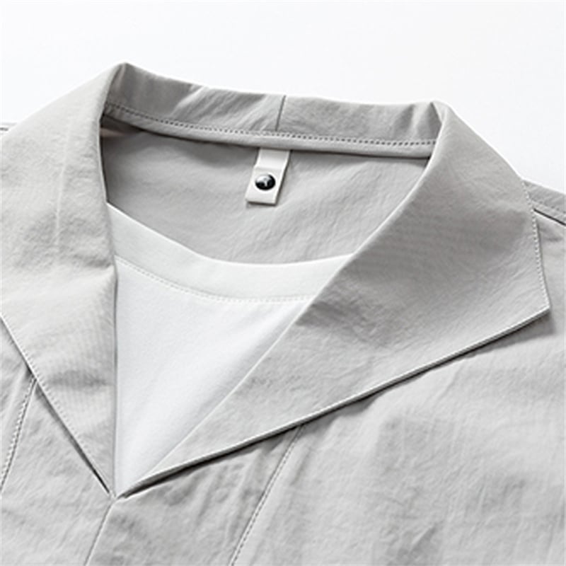 OEM ODM Oversized Lapel V Neck Short Sleeve Shirt Men Army Green Loose Casual Cargo Texture Streetwear Pullover Shirt Wholesale