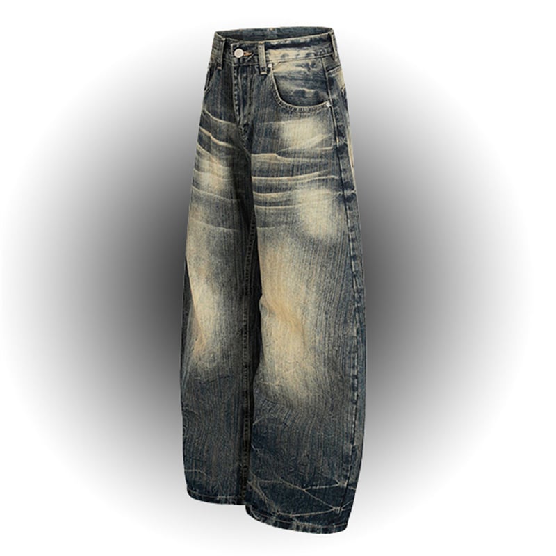 Vintage Washed Baggy Jeans Men High Waist Wide Leg Y2K Streetwear Trousers Retro Distressed Denim Pants