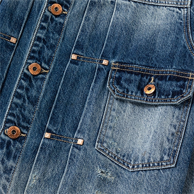 Classic Workwear Denim Trucker Jacket Men Vintage Washed Double Chest Pocket