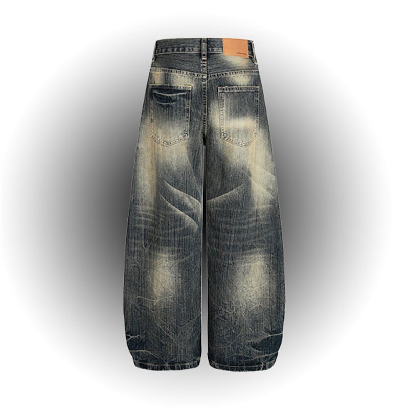 Vintage Washed Baggy Jeans Men High Waist Wide Leg Y2K Streetwear Trousers Retro Distressed Denim Pants