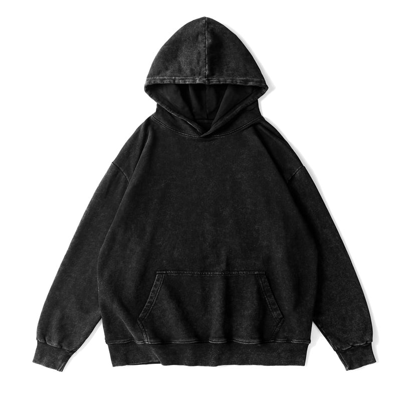 350g 80% Cotton Vintage Washed Hoodie, Drop Shoulder Distressed French Terry Oversized Hooded Sweatshirt