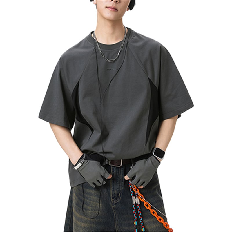 Streetwear Men's Casual T-Shirt - Breathable Cotton Blend with Mesh Panel Detail