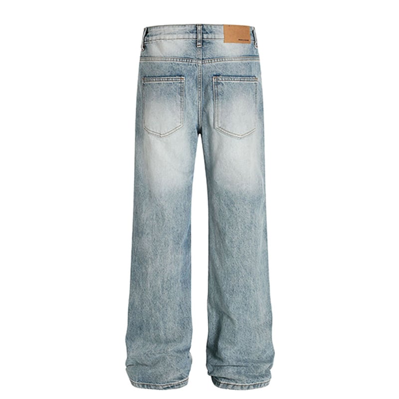Wholesale Light Wash Distressed Baggy Jeans Men Vintage Ripped Wide Leg Streetwear Loose Fit Denim Pants