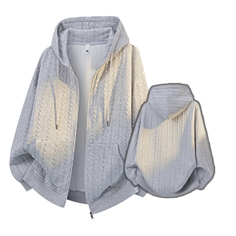 Gradient Dip Dye Cable Jacquard Zip Up Hoodie Oversized Textured Fabric Streetwear Hooded Jacket Wholesale Custom Logo
