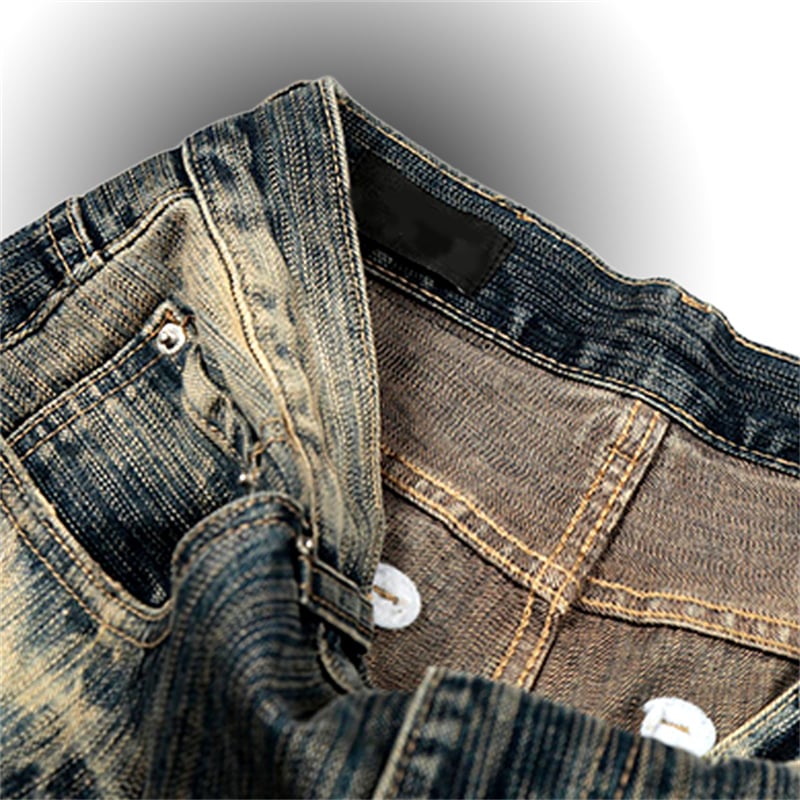 Vintage Washed Baggy Jeans Men High Waist Wide Leg Y2K Streetwear Trousers Retro Distressed Denim Pants