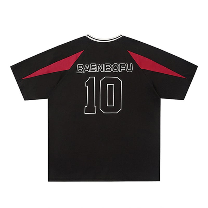 Customizable American Retro Oversized Jersey Tee for Men - Black Red Sportswear